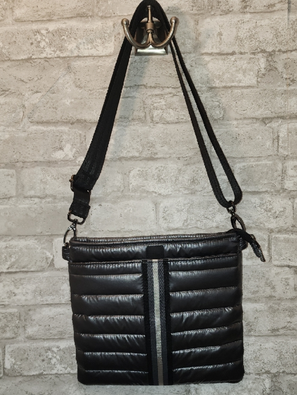 Think Royln Puffer Crossbody Bag Black With Gray Accents